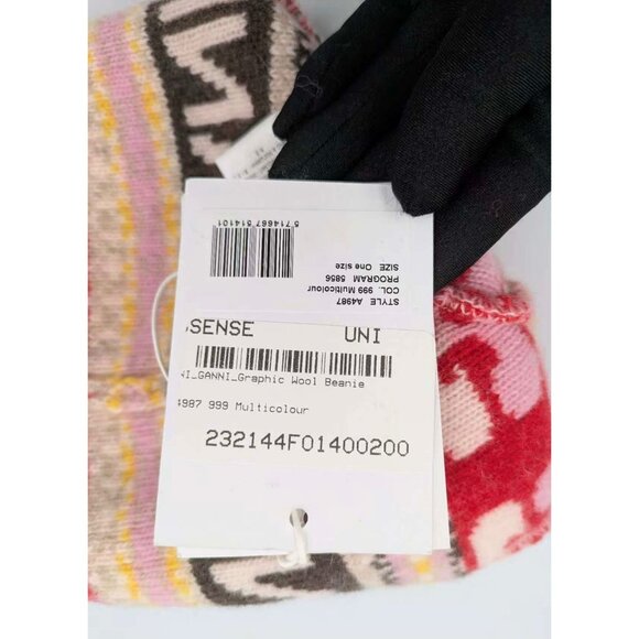 Ganni Women’s Graphic Wool Beanie Pompom Multicolor A4987 - Picture 7 of 10